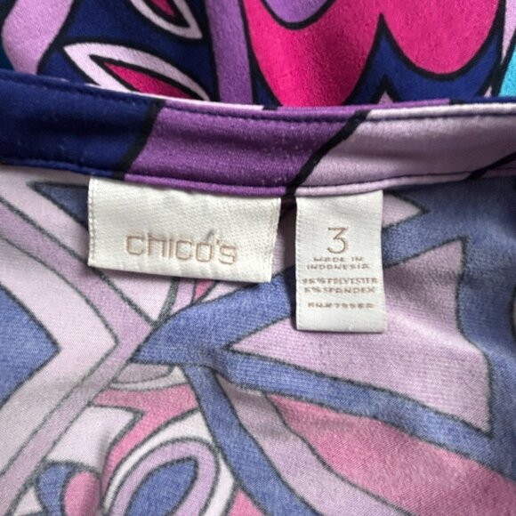 Chico's Womens Multicolor Geometric Print V-Neck 3/4 Sleeve Tunic Top Size 3 - Picture 3 of 7